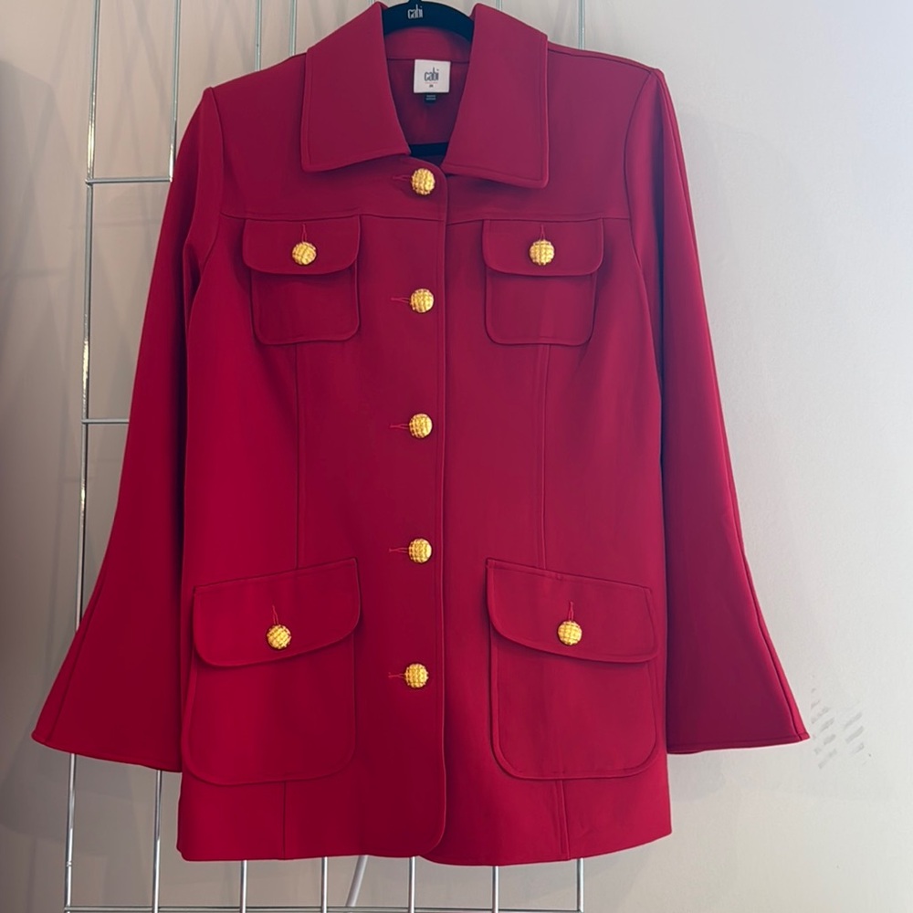 CAbi Broadcast Jacket.  Red Blazer with Tailored Silhouette and Classic Collar